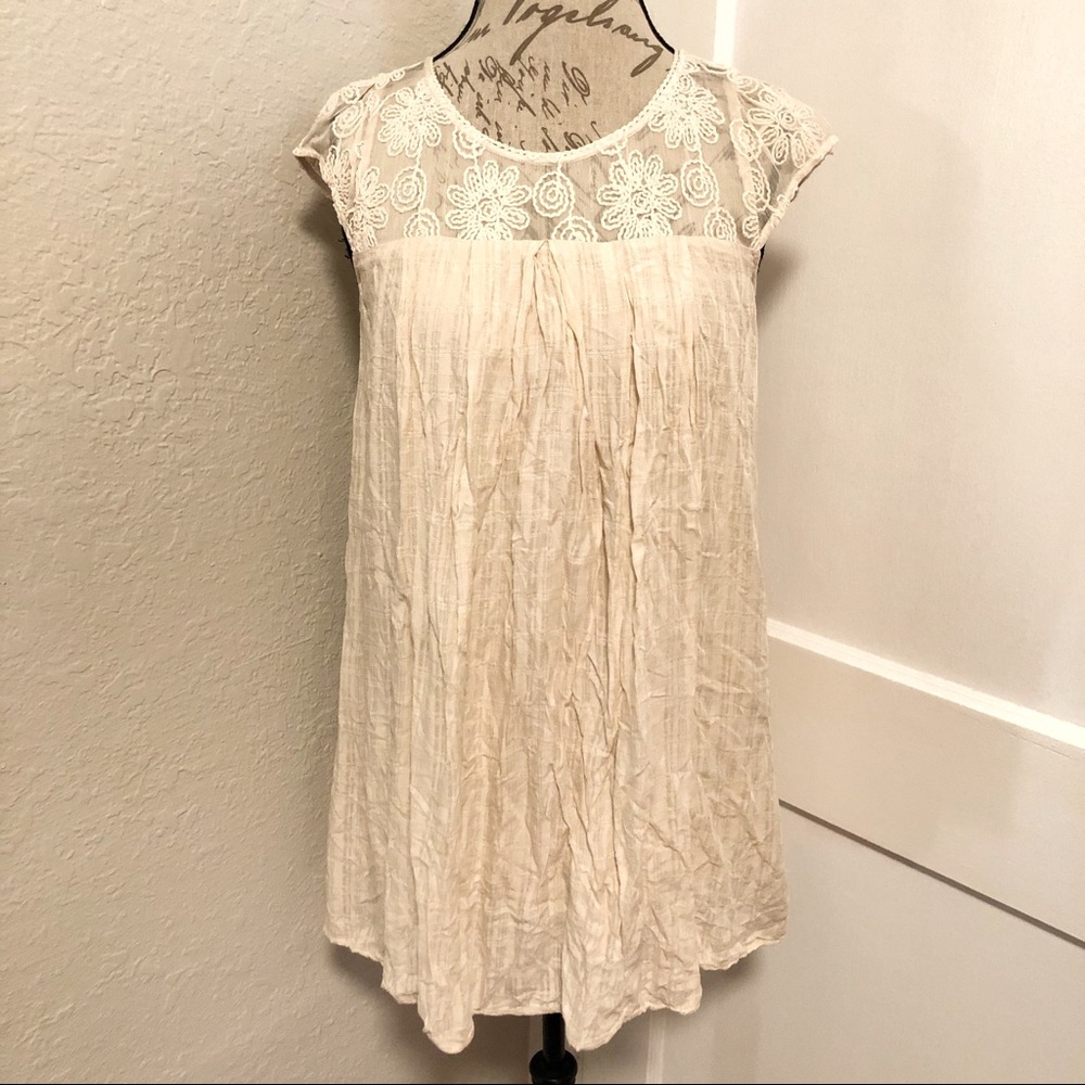 Skies Are Blue Cream Mini Dress with Lace Detail